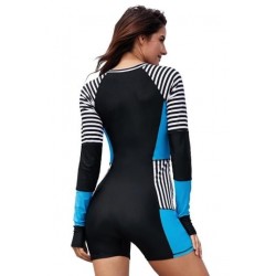Size is S Zipper Front Long Sleeve Striped Color Block Rash Guard Wetsuit