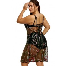 Size is Adult-OneSize Sleeveless Plus Size Floral Embroidered See Through Beach Dress