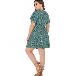Size is 1XL Plus Size Casual Ruffle Sleeve V Neck Polka Dot Holiday Dresses