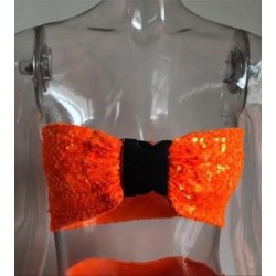 Size is S Orange Sequin Bandeau Buckle Bikini Top With High Waist