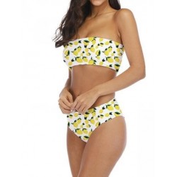 Size is S Yellow Sexy Strapless Bandeau Top Lemon Print Bikini Set