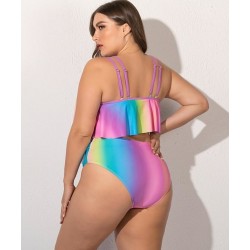 Size is L Plus Size Rainbow Ruffle Swimwear Two Piece Bathing Suits