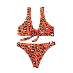 Size is S Sexy Leopard Print Tie Front High Cut Bikini Set Orange