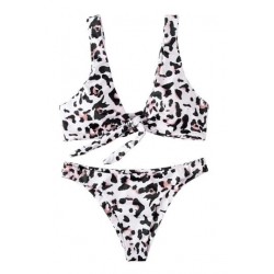 Size is S Sexy Leopard Print Tie Front High Cut Bikini Set