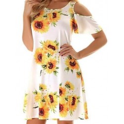 Size is S Sunflower Summer Cold Shoulder Short Sleeve Mini Dress Black