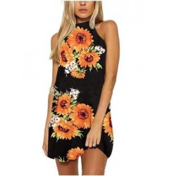 Size is S Sundress High Necked Sleeveless Mini Sunflower Dress White
