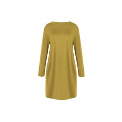 Size is S Long Sleeve Loose Midi T Shirt Dress With Pockets Women Yellow
