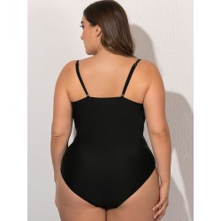 Size is L Plus Size Women'S Deep V Neck Black One Piece Swimsuit With Scal