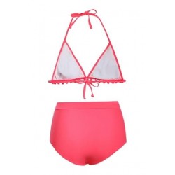 Size is S Pom Pom Mesh Halter High Waisted Triangle Top Bikini Set Rose Re