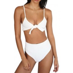 Size is S White Tie Front Triangle Top Plain High Waisted Bikini Set
