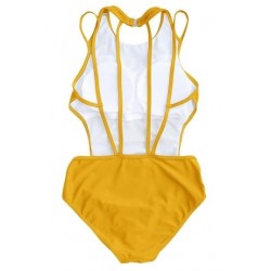 Size is S Yellow Sexy Sleeveless Backless Strappy Plain One Piece Swimsuit