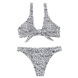 Size is S Tie Front Leopard Print Scoop Neck High Cut Bikini Set