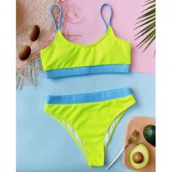 Size is S Women High Waisted Crinkle Sports Colorblock Swimwear Neon Green