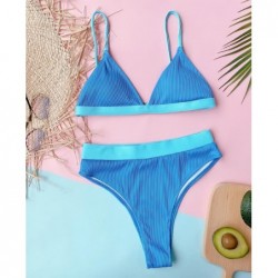 Size is S Sexy Women Triangle High Waisted Blue Two Piece Swimsuits