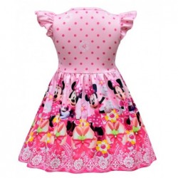 Size is 2T-3T  Short Ruffle Sleeve Minnie Mouse Dress  For Little Girl Pink