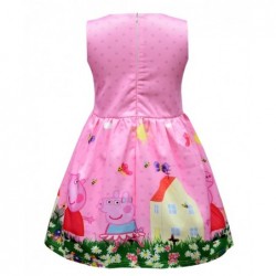 Size is 2T-3T Sleeveless Bow Front Peppa Pig Dress For Little Girl Pink