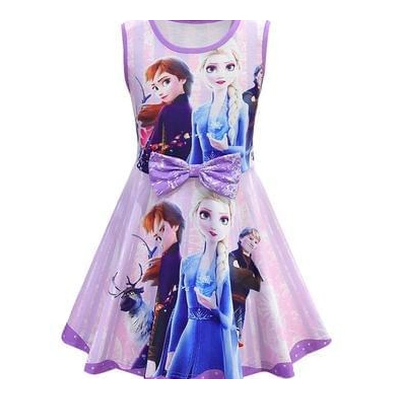Sleeveless Frozen 2 Elsa Dress With Bow Front For Girls_MuFree