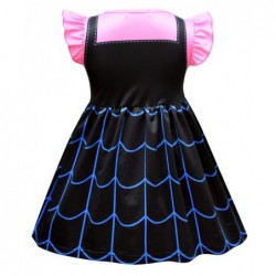 Size is 2T-3T Black Little Girls Short Ruffle Sleeve Vampirina Dress