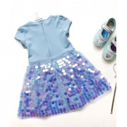 Size is 2T-3T Short Sleeve Toddler Frozen 2 Elsa Dress With Sequin For Girls Blue