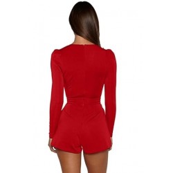 Size is S Sexy Long Sleeve Deep V-Neck Back Zipper Romper Red Womens