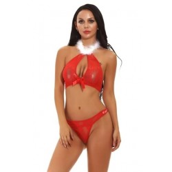 Size is S Sexy Sheer Lace Santa Bikini Christmas Lingerie Red