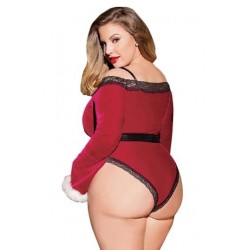 Size is S Sexy Belted Off Shoulder Lace Christmas Lingerie Red-Plus Size