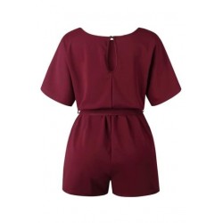 Size is S Ruby Casual Boat Neck Short Sleeve Belted Plain Romper