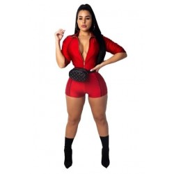 Size is S Zipper Front Sexy 3/4 Sleeve Bodycon Romper Red