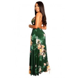 Size is S Sexy Backless V Neck Floral Print Romper Dress Green