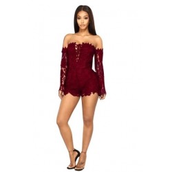 Size is S Sexy Floral Lace Off Shoulder Criss Cross Romper Ruby