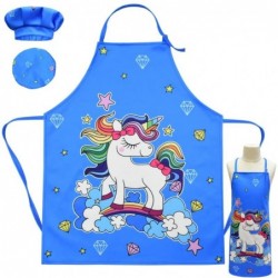 Size is One Size Kids Unicorn Print Cooking Painting Apron With Chef Hat Rose Red