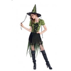 Size is M Halloween Witch Costume Green For Womens