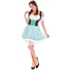 Size is M Sexy Cold Shoulder Beer Girl Costume With Apron Green Halloween