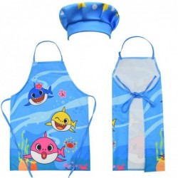 Size is One Size Cute Shark Print Painting Cooking Apron With Chef Hat Kids Baby Blue