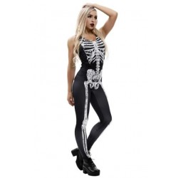 Size is S Adult Halloween Costume Sexy Sleeveless Skeleton Bodysuit White