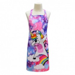 Size is One Size Kids Tie Dye Unicorn Painting Apron With Chef Hat Blue