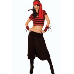 Size is S Modern Womens Halloween Striped Mistress Pirate Costume Black
