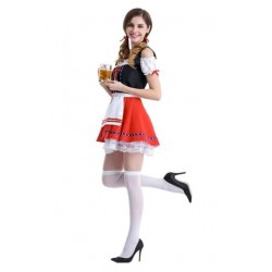 Size is M Sexy Lace Hem Apron Beer Bar Halloween Maid Costume Red for Womens
