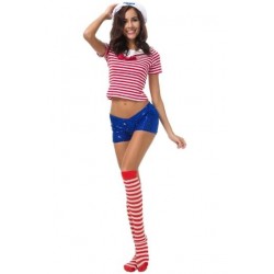 Size is M Sexy Cheerleader Navy Sailor Adult Red Halloween Costume