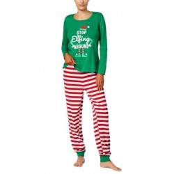 Size is S Santa Stripe Printed Crew Neck Christmas Family Pajama Set Womens