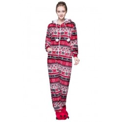 Size is S Cute Zipper Snowflake Flannel Hooded Christmas Pajama Red