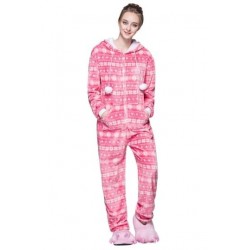Size is S Cute Zipper Snowflake Flannel Hooded Christmas Pajama Pink
