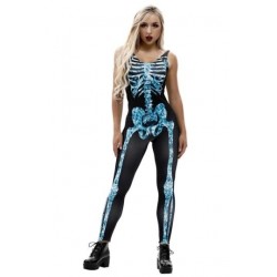 Size is S Adult Halloween Costume Sexy Sleeveless Skeleton Bodysuit  Blue