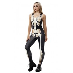 Size is S Adult Halloween Costume Sexy Sleeveless Skeleton Bodysuit Beige