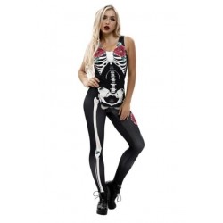 Size is S Adult Halloween Costume Sexy Sleeveless Skeleton Bodysuit Burgun