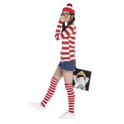 Size is S Halloween Womens Cartoon Where's Wally Costume Red