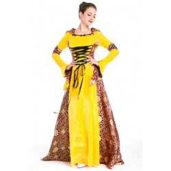 Size is S Fancy Queen Renaissance Halloween Costume Yellow