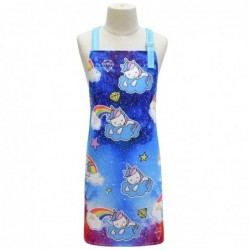 Size is One Size Cute Girl Rainbow Unicorn Painting Apron With Chef Hat