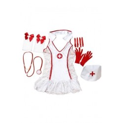 Size is One Size Sexy Halter Lace V-Neck Halloween Nurse Costume White Womens