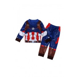 Size is 1T-2T Captain America Long Sleeve Halloween Pajama Costumes Boy Kids